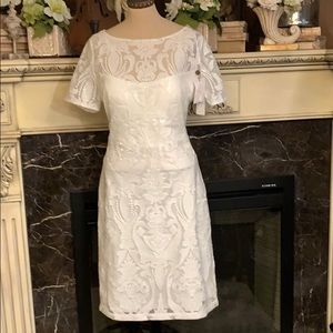 NWT Sue Wong white lace illusion evening dress